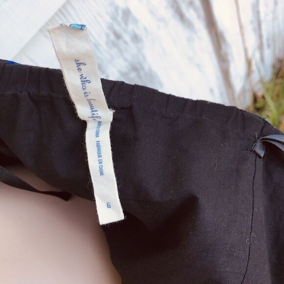 Anthropologie Chorus Girl Romper Maeve Black Blue Stripe Strapless Sz 6 M Retro - Picture 11 of 13